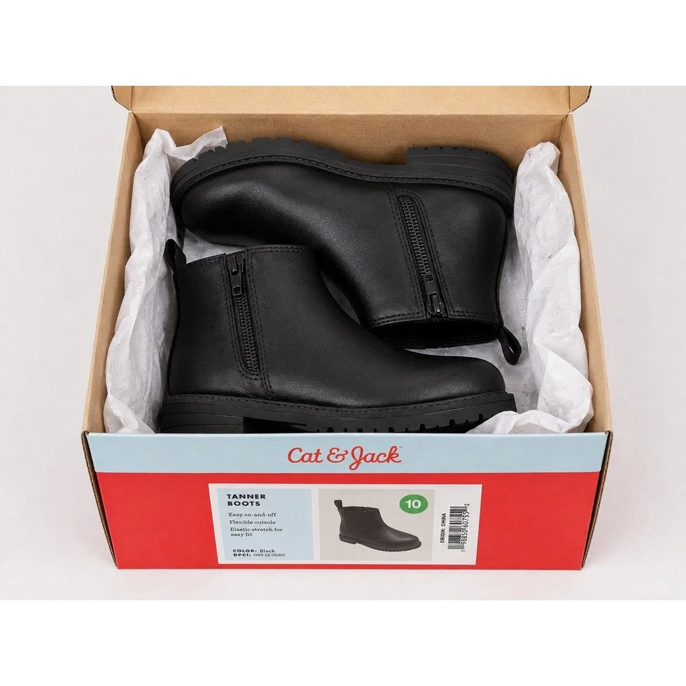 Cat & Jack Tanner Boots Black Toddler Size 10 Chelsea Ankle Boots 093120560